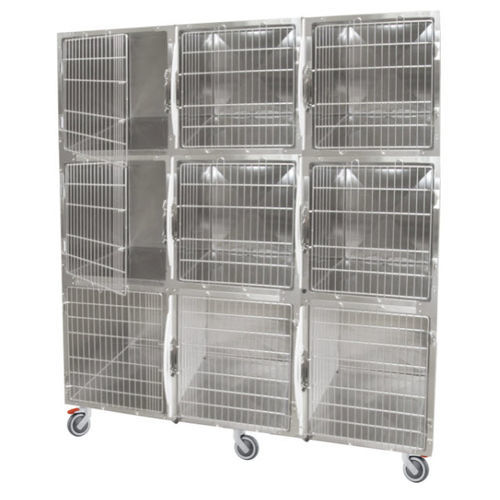 Gabbia veterinaria 9 scomparti - GA015 - Lory Progetti Veterinari srl - con rotelle / in acciaio inossidabile / in PVC