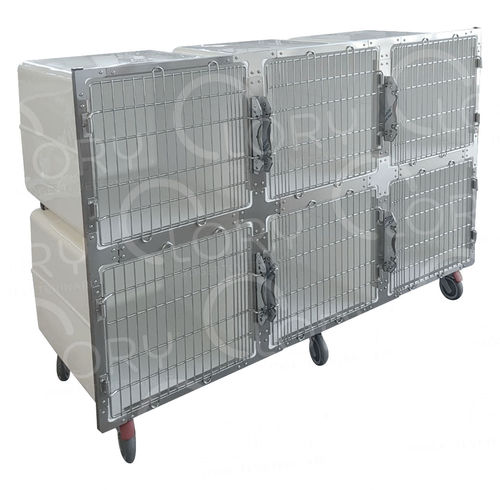 Gabbia veterinaria 6 scomparti - GAPVC006 - Lory Progetti Veterinari srl - due ponti / con rotelle / in PVC