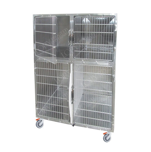 Gabbia veterinaria per cani - GA010 - Lory Progetti Veterinari srl - 4 scomparti / due ponti / con rotelle
