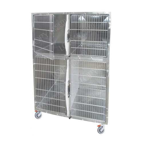 Gabbia veterinaria 4 scomparti - GA011 - Lory Progetti Veterinari srl - due ponti / con rotelle / in acciaio inossidabile