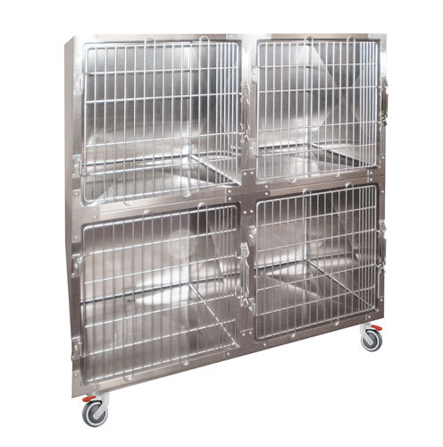 Gabbia veterinaria per cani - GA017 - Lory Progetti Veterinari srl - 4 scomparti / due ponti / con rotelle