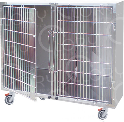 Gabbia veterinaria 2 scomparti - GA019 - Lory Progetti Veterinari srl - con rotelle / in acciaio inossidabile / in PVC