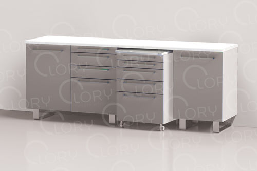 Tavolo di procedura per studio veterinario - COMP004/A - Lory Progetti Veterinari srl - con cassetti / con scomparti / con porta