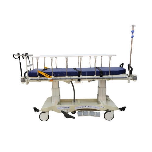 Barella con carrello da trasporto - BD111BD Plus Powered - Rooe Medical - elettrica / pieghevole / ad altezza regolabile