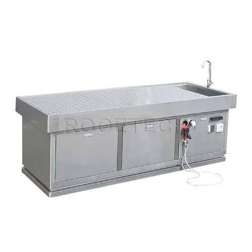 Tavolo per imbalsamazione ad altezza regolabile - GA2003B - Rooe Medical - in acciaio inossidabile / ventilato