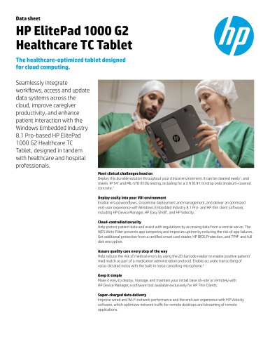 HP ElitePad 1000 G2 Healthcare TC Tablet