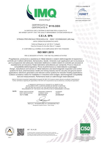 CEIA ISO 9001:2015 Certificate