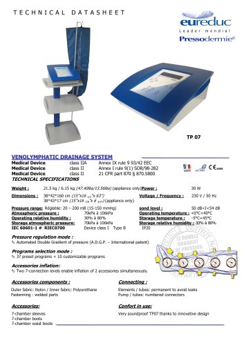 TP07 Pressotherapy technical datasheet