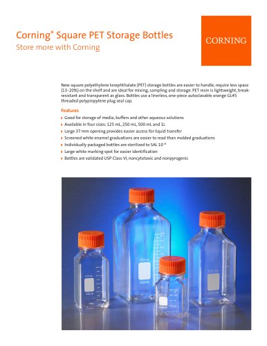 Corning® Square PET Storage Bottles Product Information Sheet