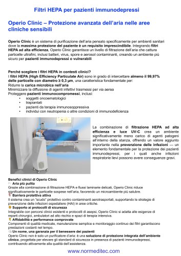 Filtri HEPA per pazienti immunodepressi