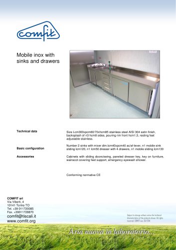 Mobile inox with sinks and drawers