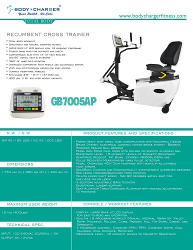 GB7005AP 9″LCD RECUMBENT CROSS TRAINER PRO