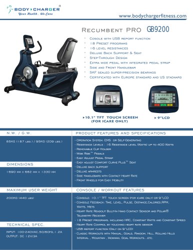 GB9200 10.1″ TFT RECUMBENT BIKE PRO