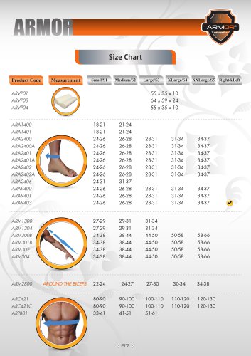 Armor Size Chart