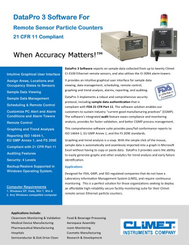 DataPro 3 Software For Remote Sensor Particle Counters Remote Sensor Particle Counters