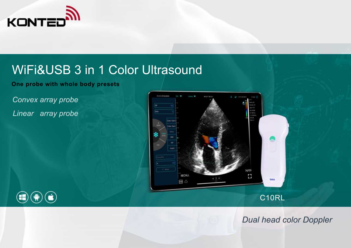 WiFi&USB3in1ColorUltrasound - Beijing Konted Medical Technology Co.,Ltd