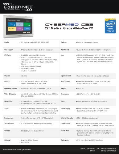 22" Medical Grade All in One PC - CyberMed C22