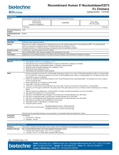 Recombinant Human 5'‑Nucleotidase/CD73 Fc Chimera