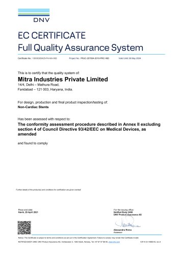 EC Certificate - Metallic Stents