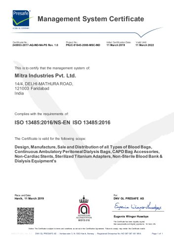 ISO 13485 - 2016 Certificate