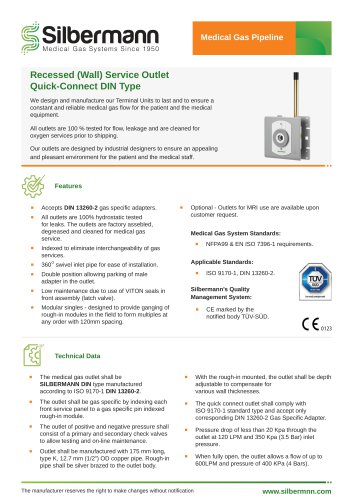 Din type medical gas outlet - recessed