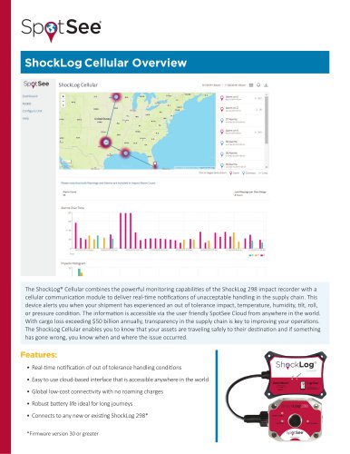 ShockLog Cellular Impact Monitor with real-time damage alerts and visualization on the SpotSee Cloud for the medical device supply chain