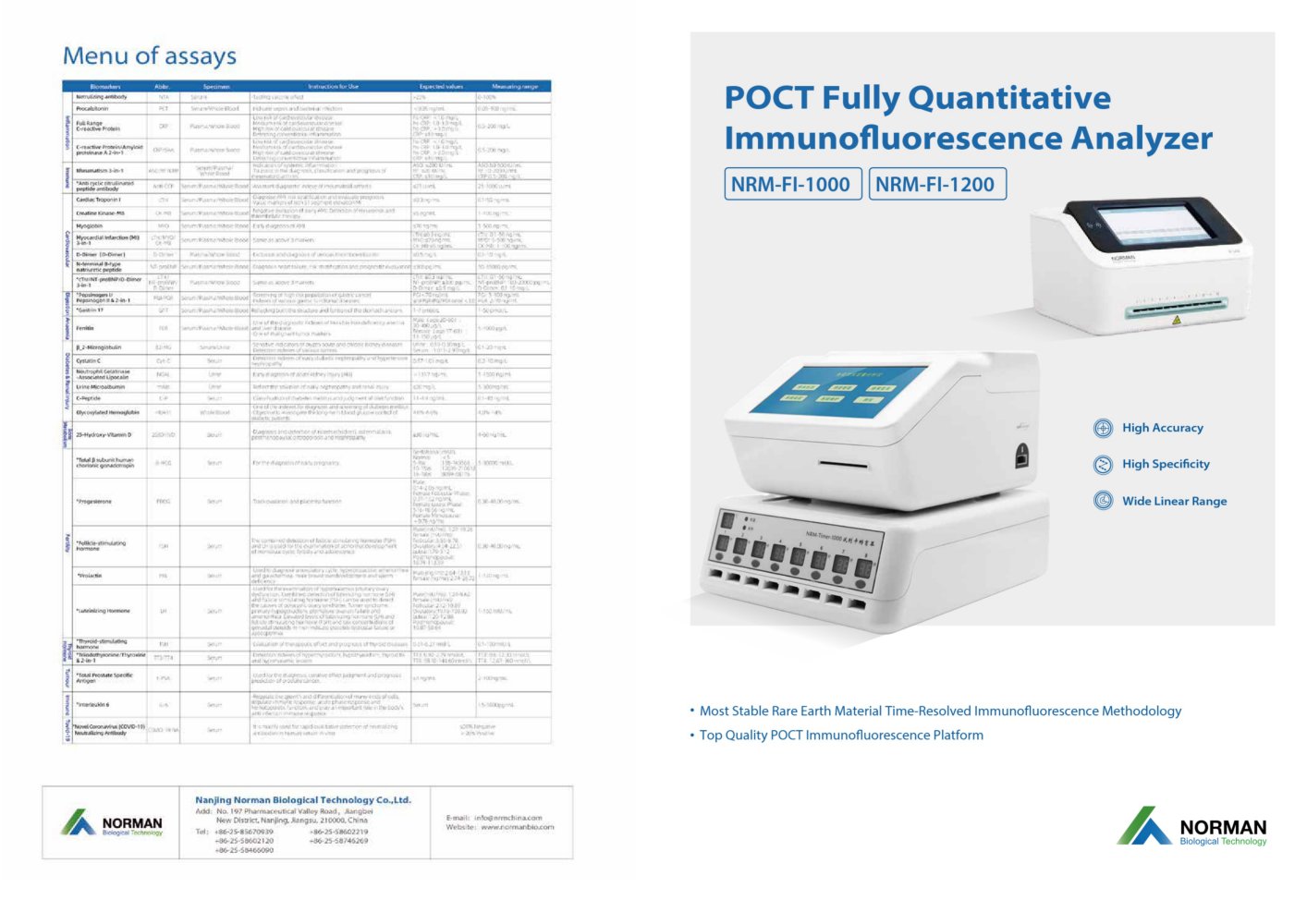POCT Fully Quantitative Immunofluorescence Analyzer - Nanjing Norman Biological