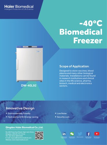 Haier -40ºC Biomedical Freezer DW-40L92 Flyer V3