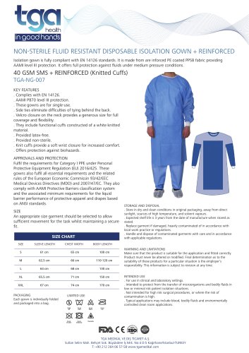 TGA-NG-007 Disposable Isolation Gown+Reinforced