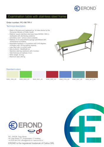 EROND Examination Table Technical Sheet