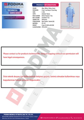 DISPOSABLE PP+PE LAMINATED GOWN ULTRASONIC