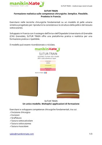 SUTUR-TRAIN modello di pelle umana sintetica con strato sottocutaneo
