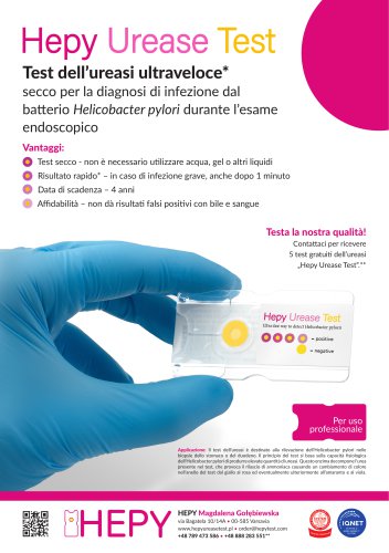 Hepy Urease Test - Test dell’ureasi ultraveloce secco per la diagnosi di infezione dal batterio Helicobacter pylori durante l’esame endoscopico