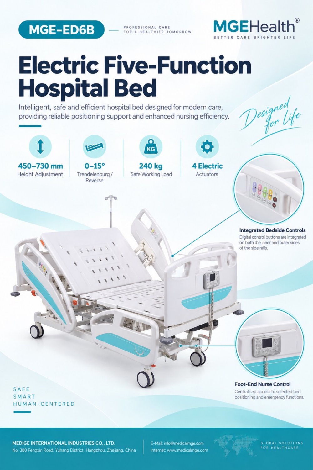 MGE-ED6B Electric Five-Function Hospital Bed - Medige International Industries