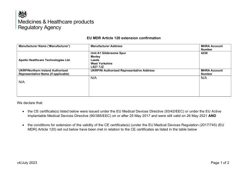 EU MDR Article 120 extension confirmation