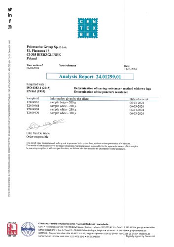 Tear and Puncture Resistance Certificate