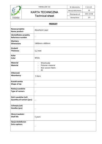 Technical Sheet Absorbent Pad
