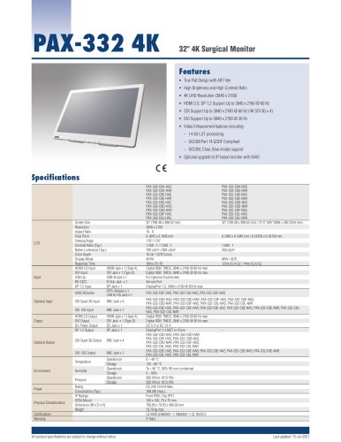 PAX-332 4K Surgical Monitor - Datasheet 2022