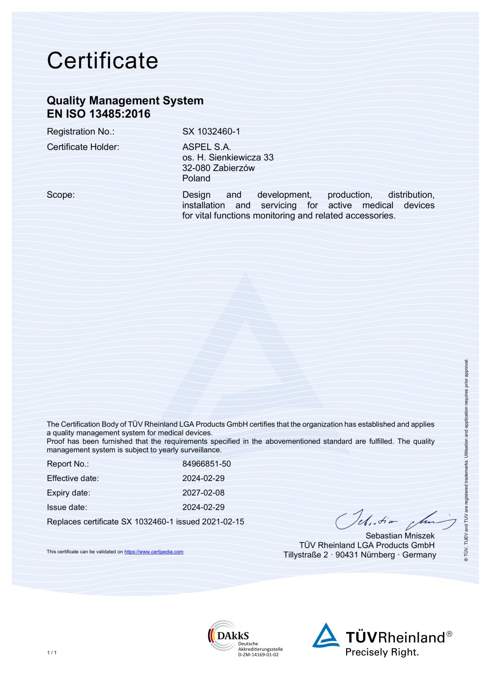  Certificate EN ISO 13485 - ASPEL 
