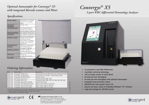 Convergys X5 Hematology Analyzer