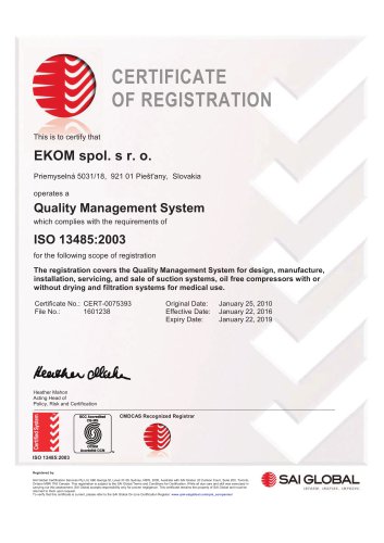 ISO 13485 certificate