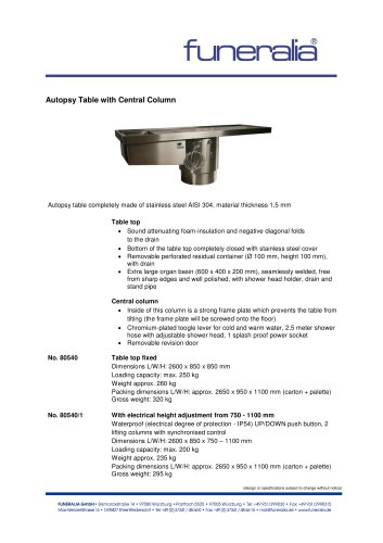 Autopsy Table with central column