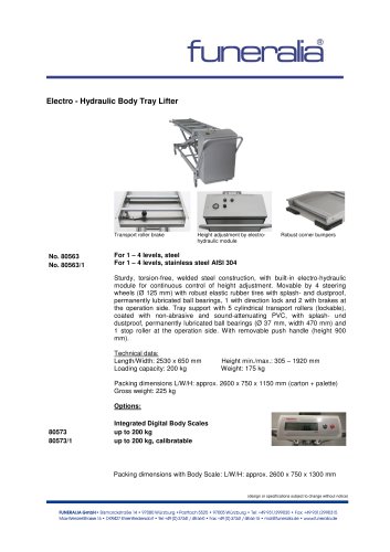 Electro - Hydraulic Body Tray Lifter