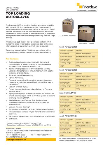 QCS EV 100/150 QVA EV100/150 TOP LOADING AUTOCLAVES