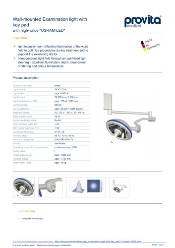 Wall-mounted Examination light with key pad