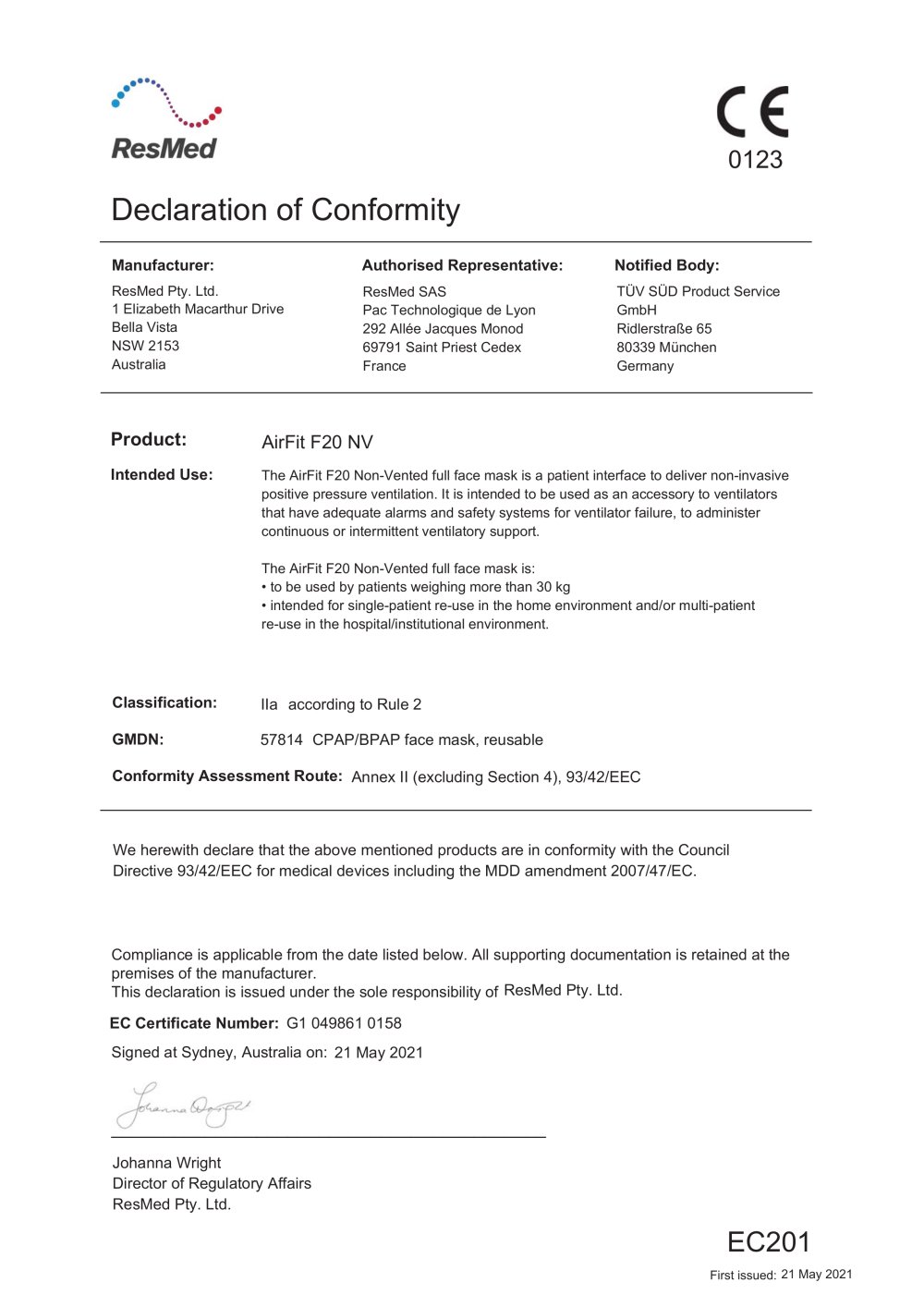 Conformity statement  - ResMed Europe