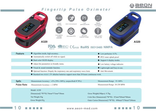 A320 fingertip pulse oximeter