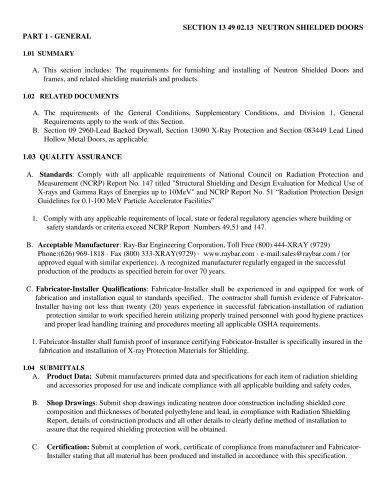 Ray-Bar Neutron Shielded Door Specification