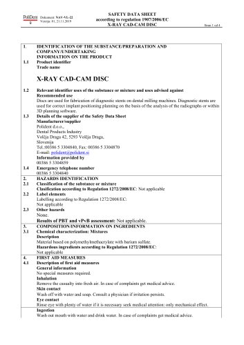 POLIDENT X-RAY CAD / CAM DISC  data sheet