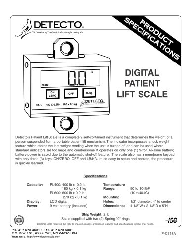 PL Series Patient Lift Scales Spec Sheet